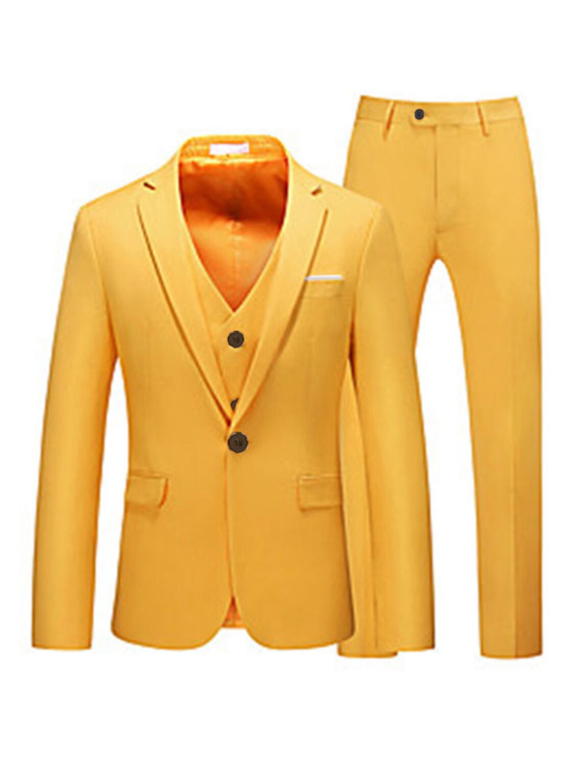 Pink Red Blue Yellow Men's Tailored Fit 3 Pieces Solid Colored Single Breasted One-button Party Suits Yellow