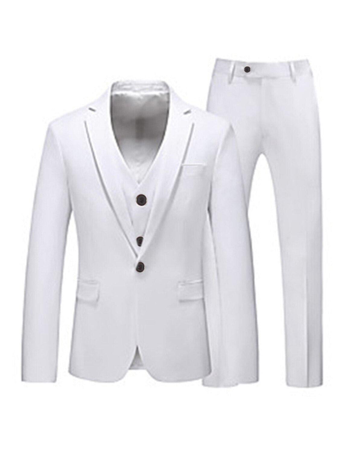 Pink Red Blue Yellow Men's Tailored Fit 3 Pieces Solid Colored Single Breasted One-button Party Suits White