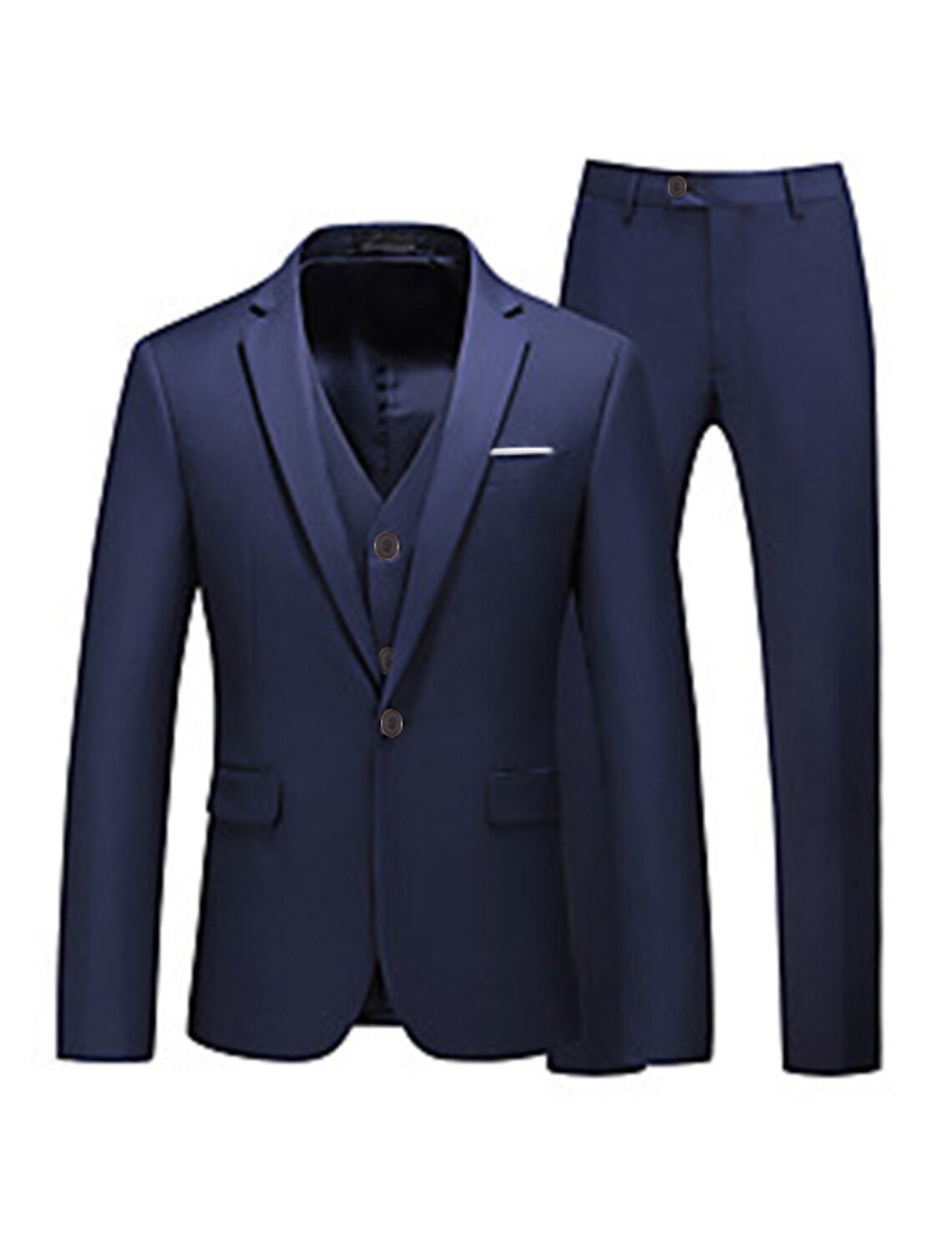 Pink Red Blue Yellow Men's Tailored Fit 3 Pieces Solid Colored Single Breasted One-button Party Suits Navy Blue