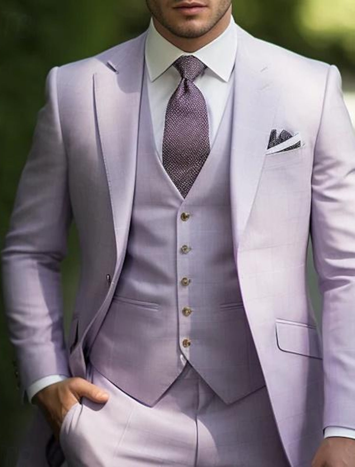 Men's Tailored Fit Single Breasted One-button 3 Pieces Wedding Suits Purple