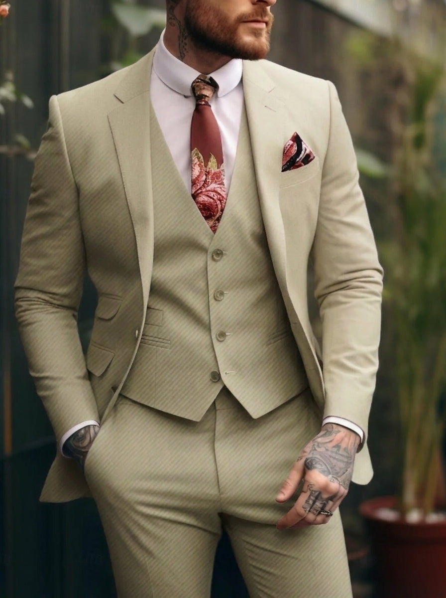 Men's Tailored Fit Single Breasted One-button 3 Pieces Wedding Suits Champagne