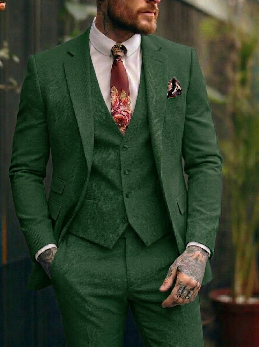 Men's Tailored Fit Single Breasted One-button 3 Pieces Wedding Suits Dark Green