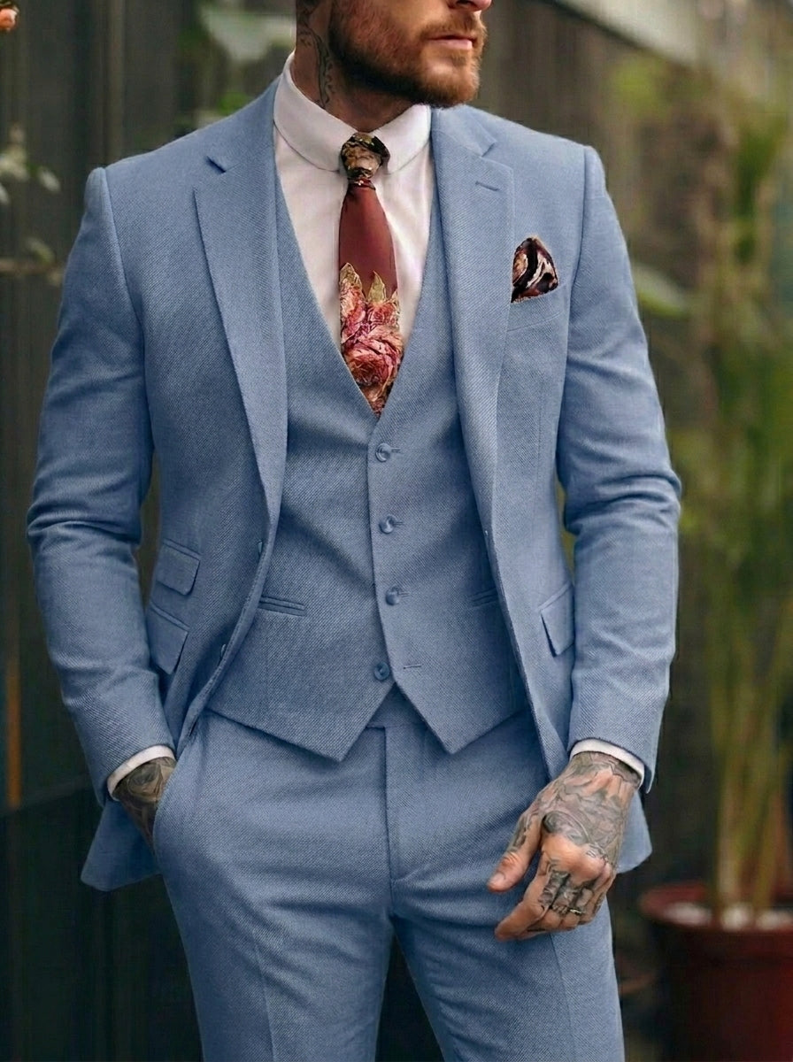 Men's Tailored Fit Single Breasted One-button 3 Pieces Wedding Suits Dusty Blue