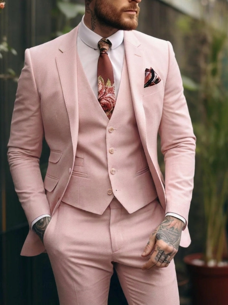Men's Tailored Fit Single Breasted One-button 3 Pieces Wedding Suits Pearl Pink