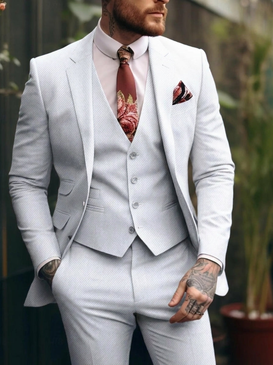Men's Tailored Fit Single Breasted One-button 3 Pieces Wedding Suits White