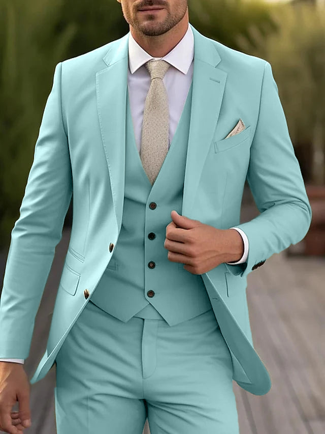 Men's Tailored Fit Single Breasted Two-buttons 3 Pieces Wedding Suits Sage