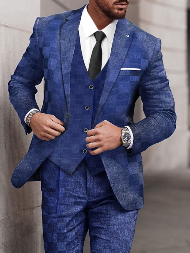 Men's Tailored Fit Single Breasted One-button 3 Pieces Wedding Suits Royal Blue