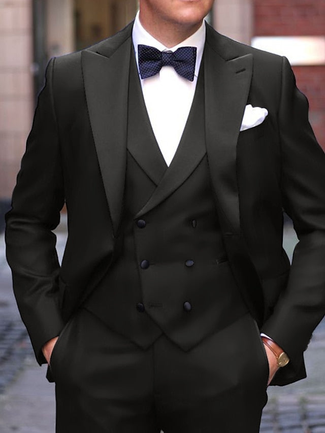 Men's Tailored Fit Single Breasted One-button 3 Pieces Wedding Suits Black