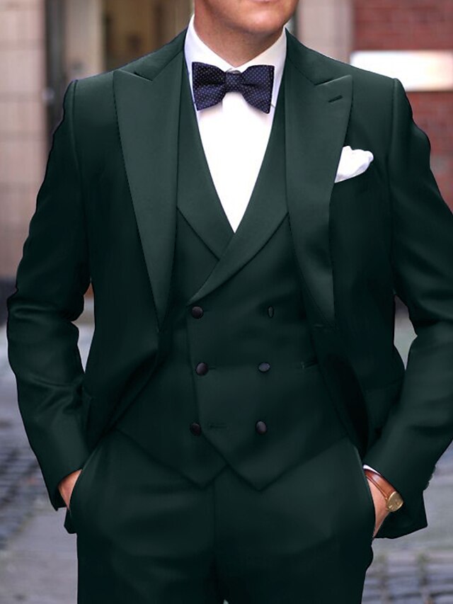 Men's Tailored Fit Single Breasted One-button 3 Pieces Wedding Suits Dark Green