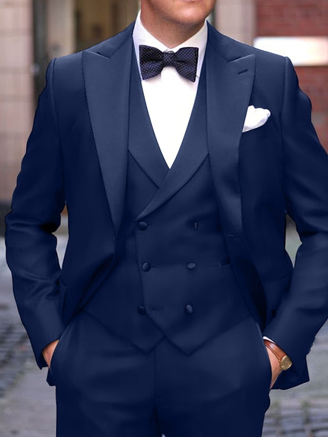 Men's Tailored Fit Single Breasted One-button 3 Pieces Wedding Suits Dark Navy