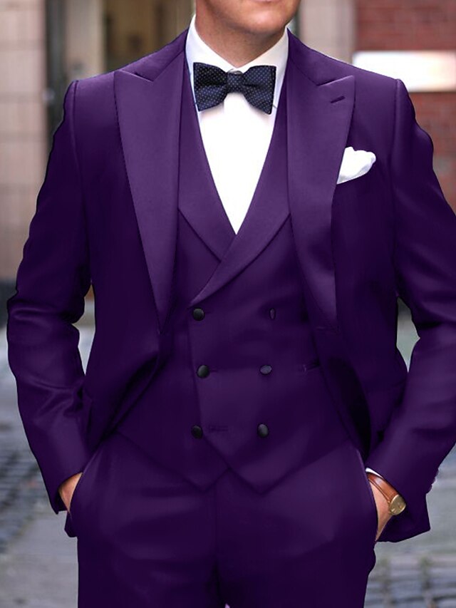 Men's Tailored Fit Single Breasted One-button 3 Pieces Wedding Suits Purple