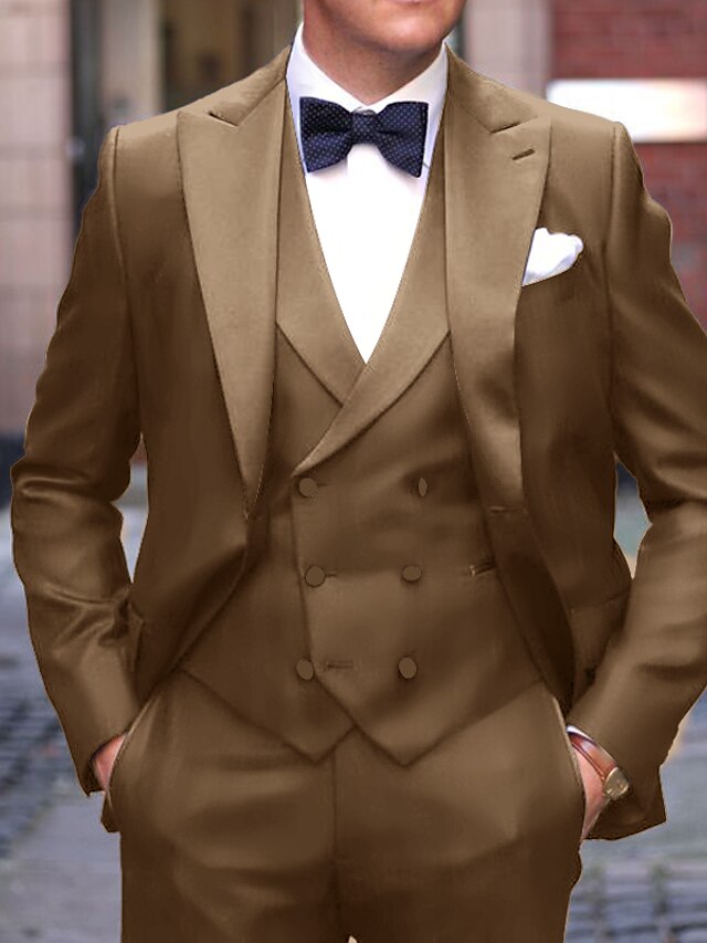 Men's Tailored Fit Single Breasted One-button 3 Pieces Wedding Suits Khaki