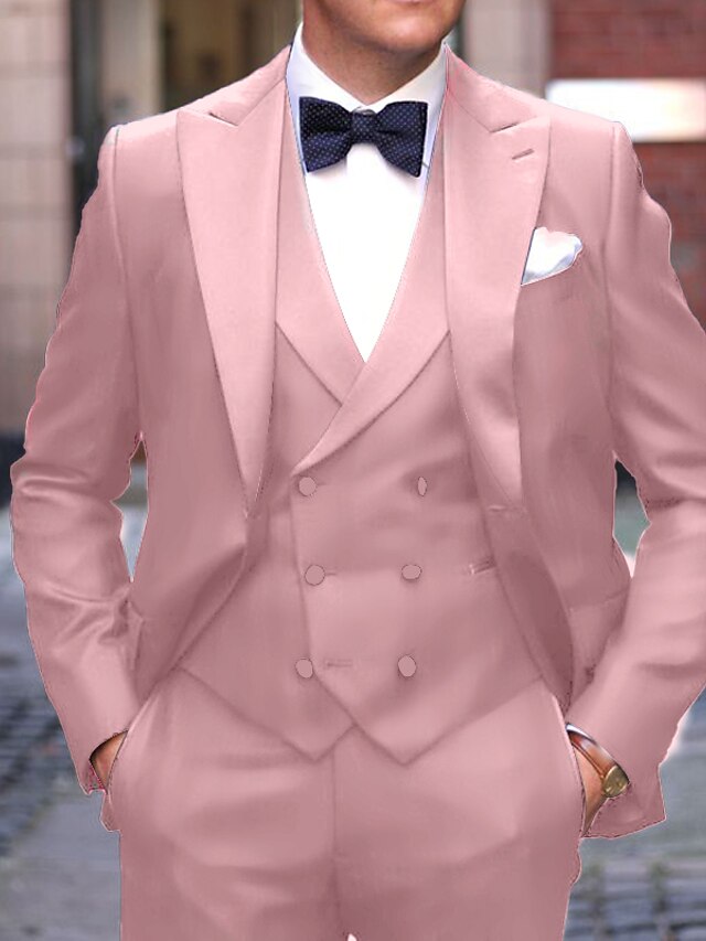 Men's Tailored Fit Single Breasted One-button 3 Pieces Wedding Suits Pink