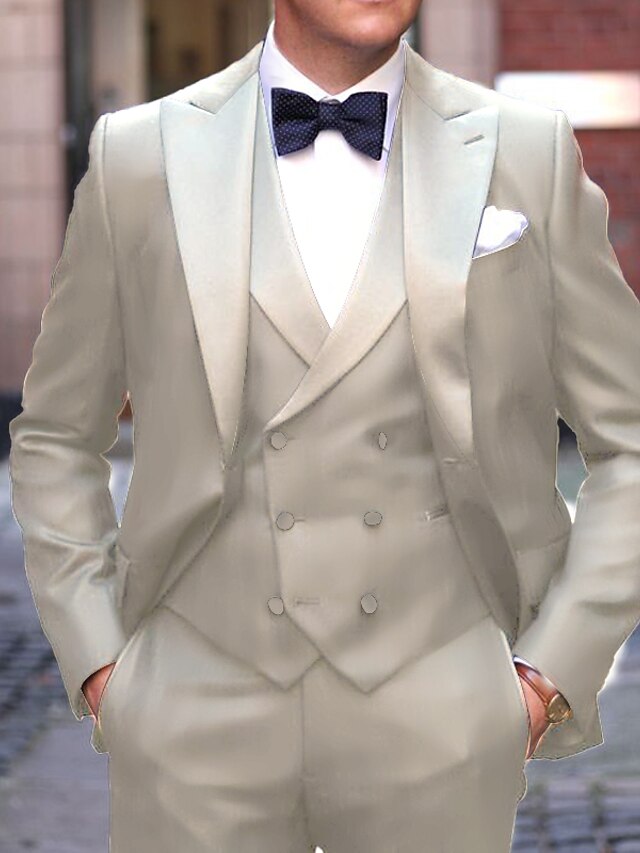 Men's Tailored Fit Single Breasted One-button 3 Pieces Wedding Suits Ivory