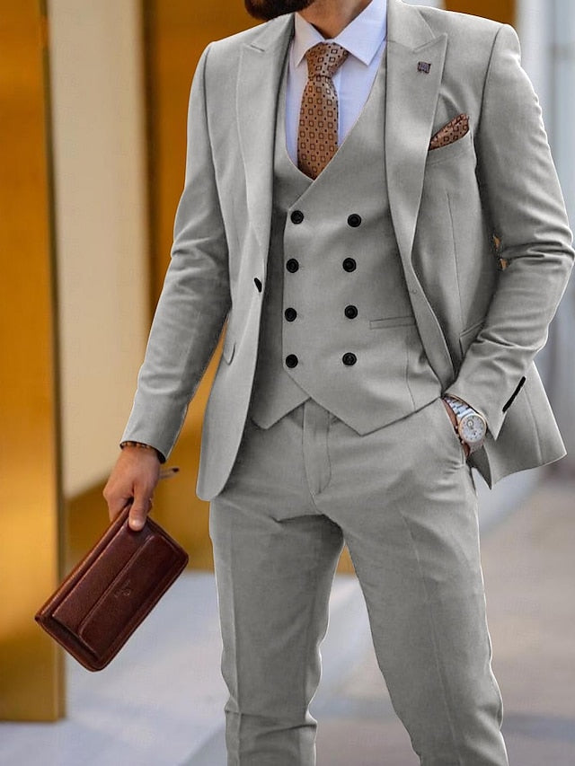 Men's Tailored Fit Single Breasted One-button 3 Pieces Wedding Suits Light Grey