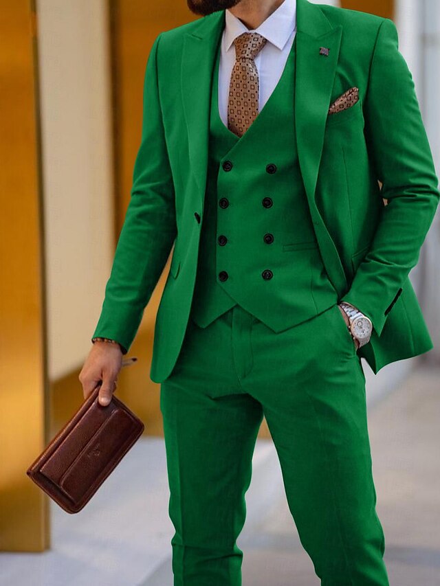 Men's Tailored Fit Single Breasted One-button 3 Pieces Wedding Suits Green
