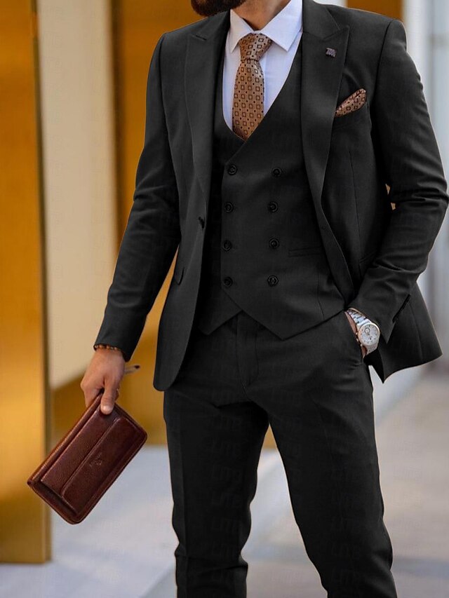 Men's Tailored Fit Single Breasted One-button 3 Pieces Wedding Suits Black