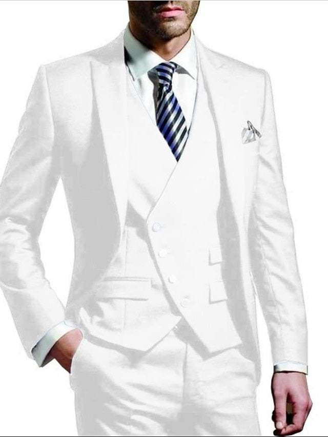 Men's Tailored Fit Single Breasted One-button 3 Pieces Wedding Suits White