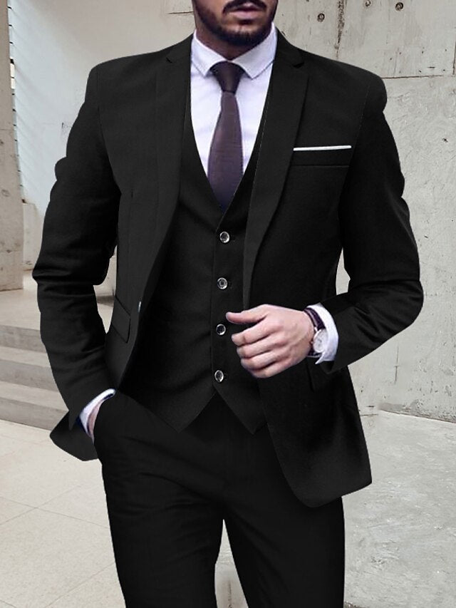 Men's Tailored Fit Single Breasted One-button 3 Pieces Wedding Suits Black