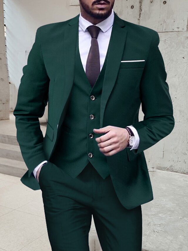 Men's Tailored Fit Single Breasted One-button 3 Pieces Wedding Suits Dark Green