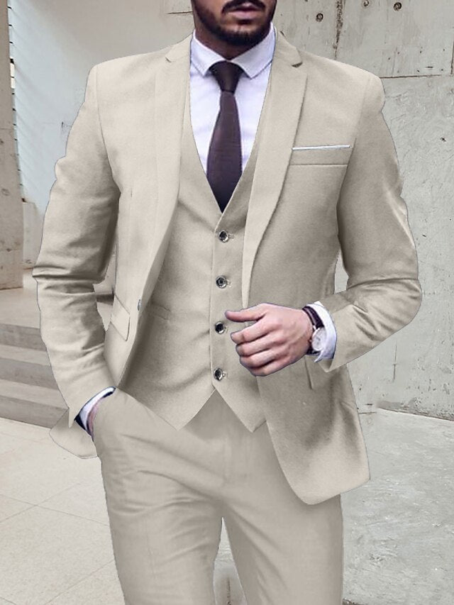Men's Tailored Fit Single Breasted One-button 3 Pieces Wedding Suits Ivory