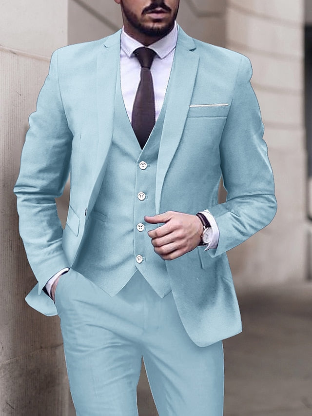 Men's Tailored Fit Single Breasted One-button 3 Pieces Wedding Suits Sky Blue