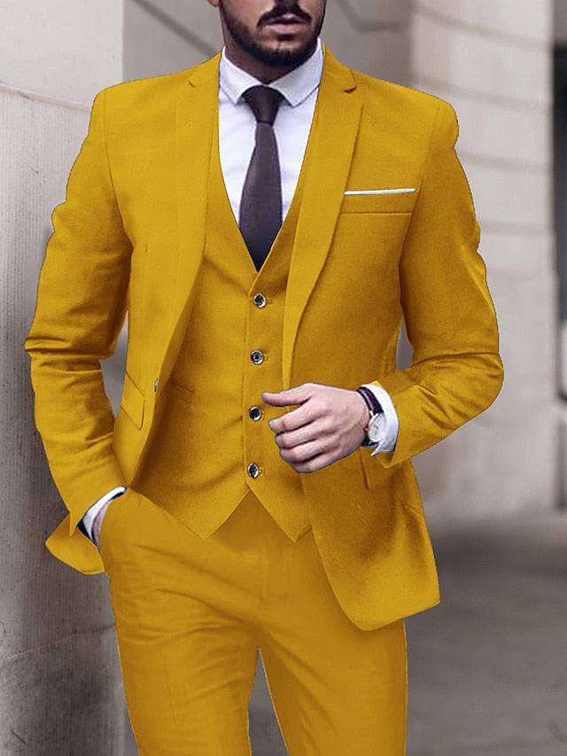 Men's Tailored Fit Single Breasted One-button 3 Pieces Wedding Suits Yellow