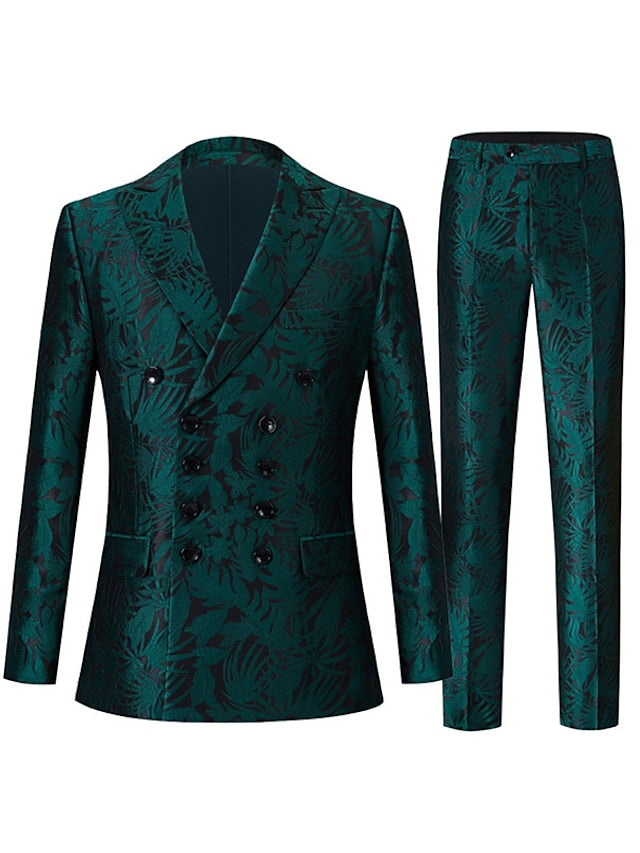 Men's Tailored Fit Double-Breasted Buttons 2 Pieces Wedding Suits Dark Green