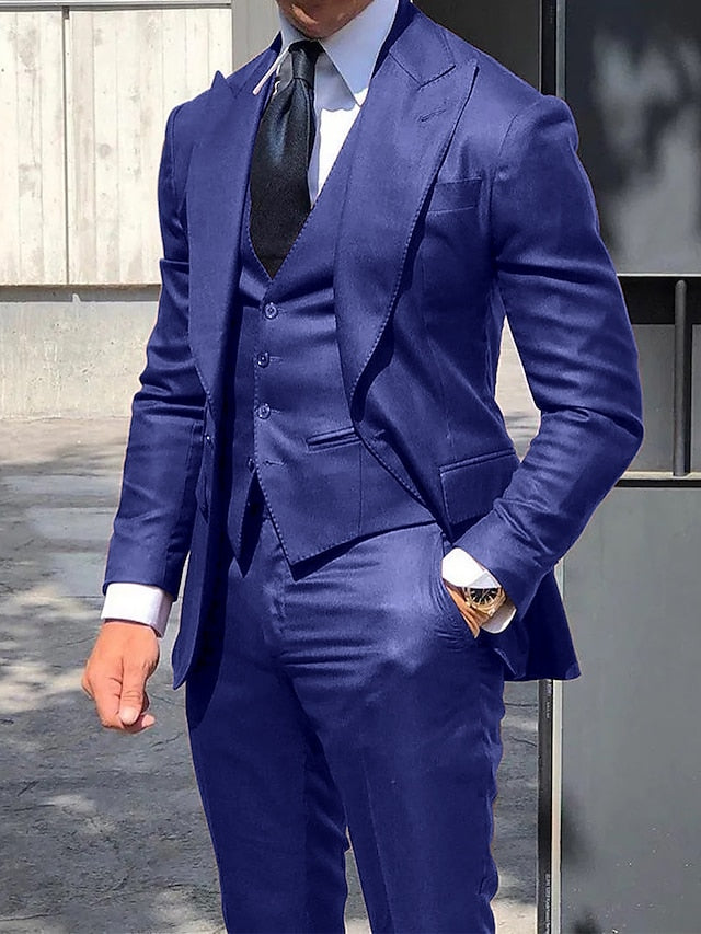 Men's Tailored Fit Single Breasted One-button 3 Pieces Wedding Suits Royal Blue