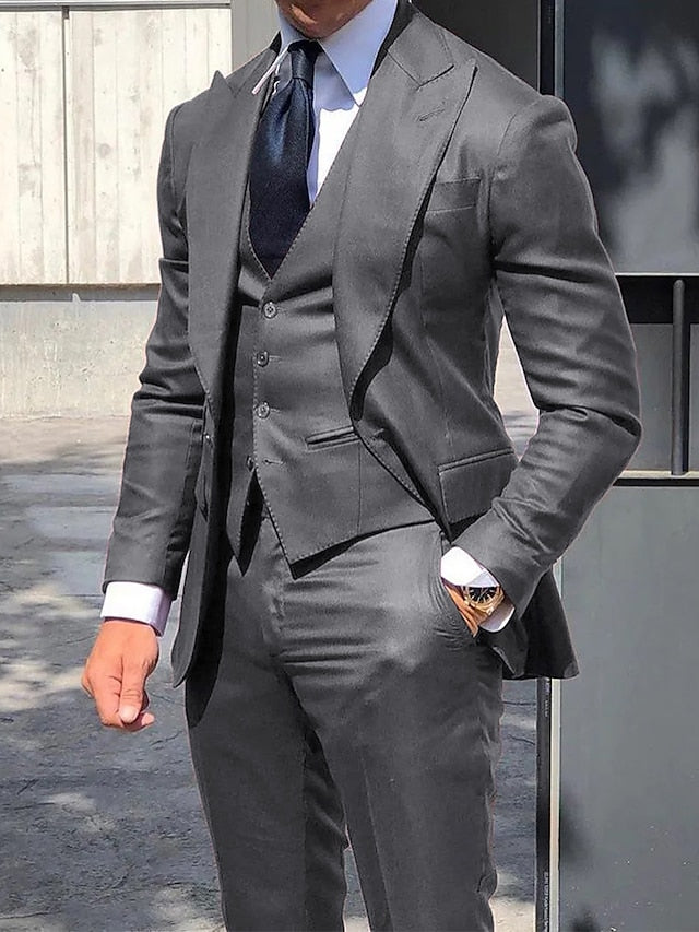 Men's Tailored Fit Single Breasted One-button 3 Pieces Wedding Suits Gray