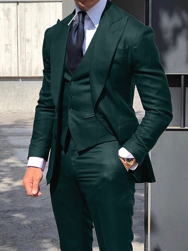 Men's Tailored Fit Single Breasted One-button 3 Pieces Wedding Suits Dark Green