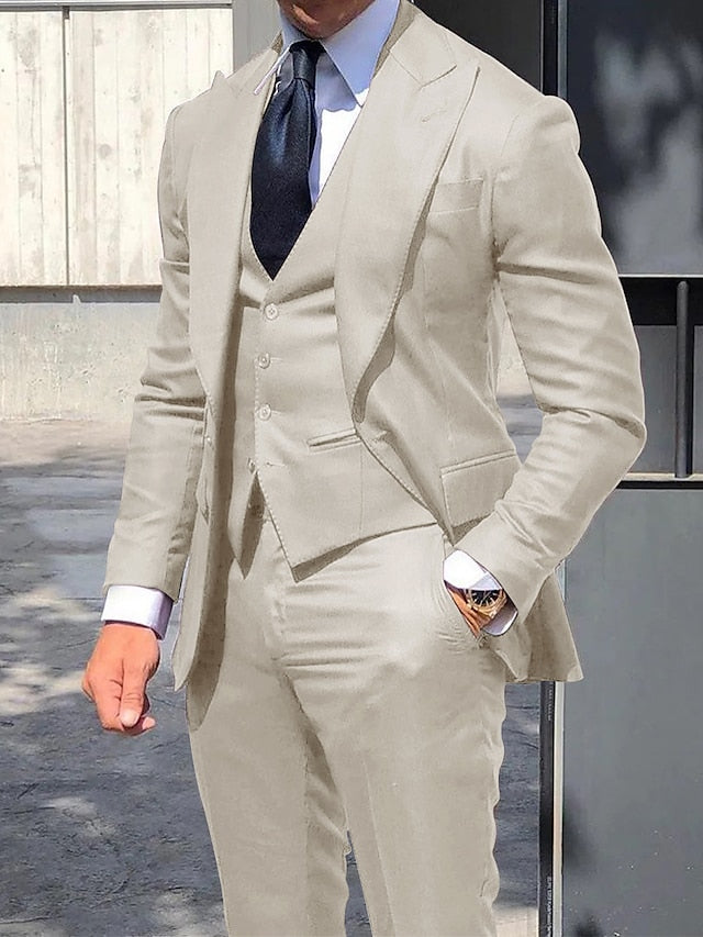 Men's Tailored Fit Single Breasted One-button 3 Pieces Wedding Suits Ivory