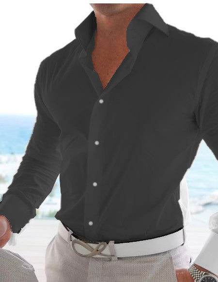 Men's Casual Cotton Linen Long Sleeves Solid Color Shirt Gray