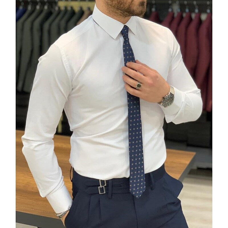 White Shirt Men's Standard Fit Long Sleeves  Solid Color Shirt White