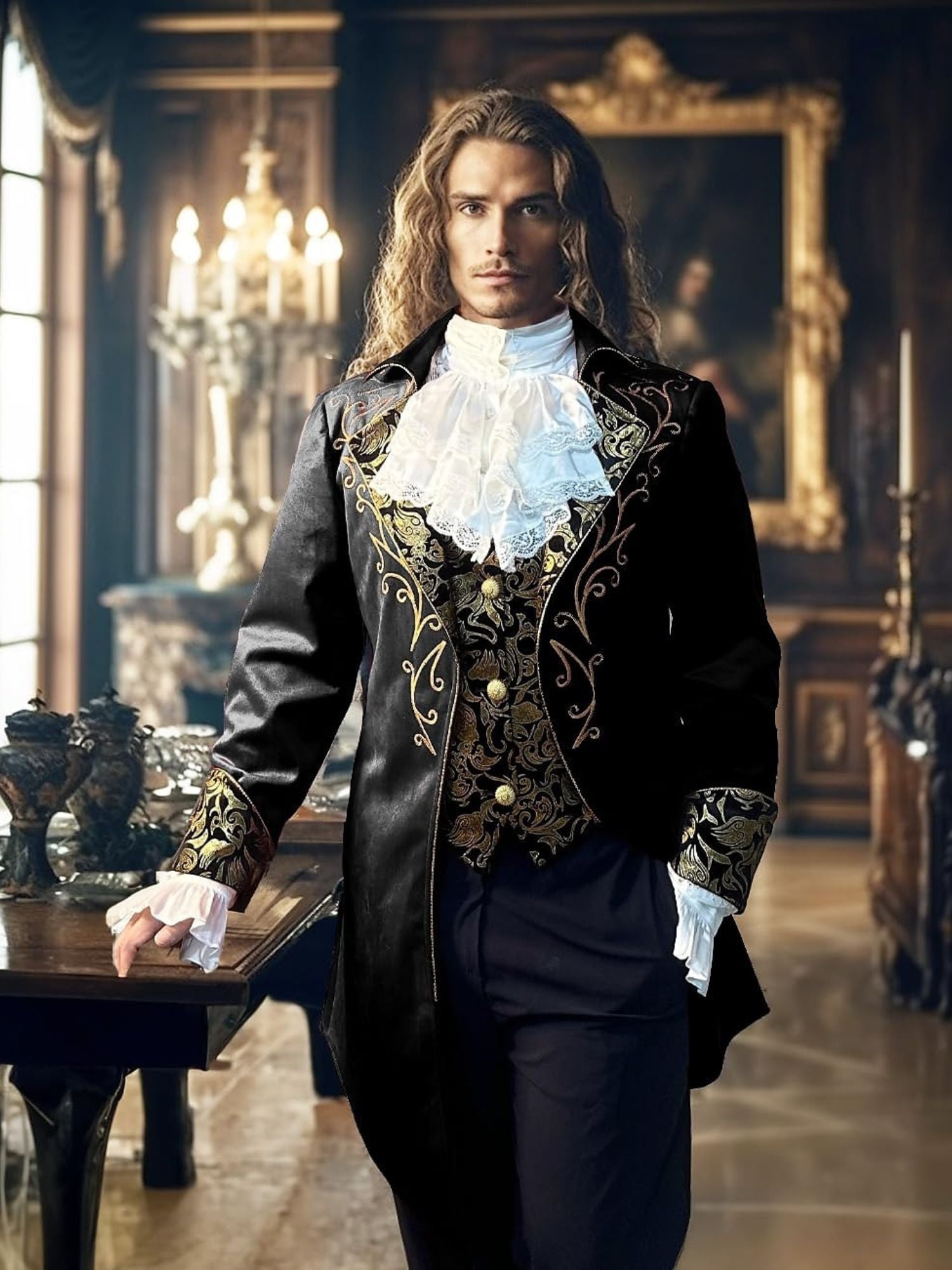 Men's Steampunk Vintage Exquisite Floral Coat Tuxedo Suit