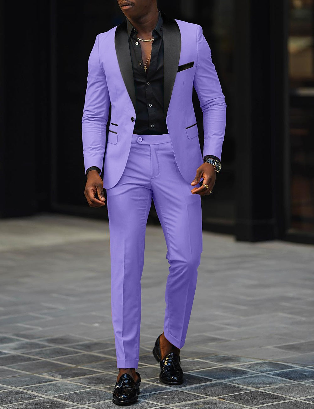 Dark Gray Men's Tailored Fit Single Breasted One-button 2 Pieces Prom Wedding Suits Lavender