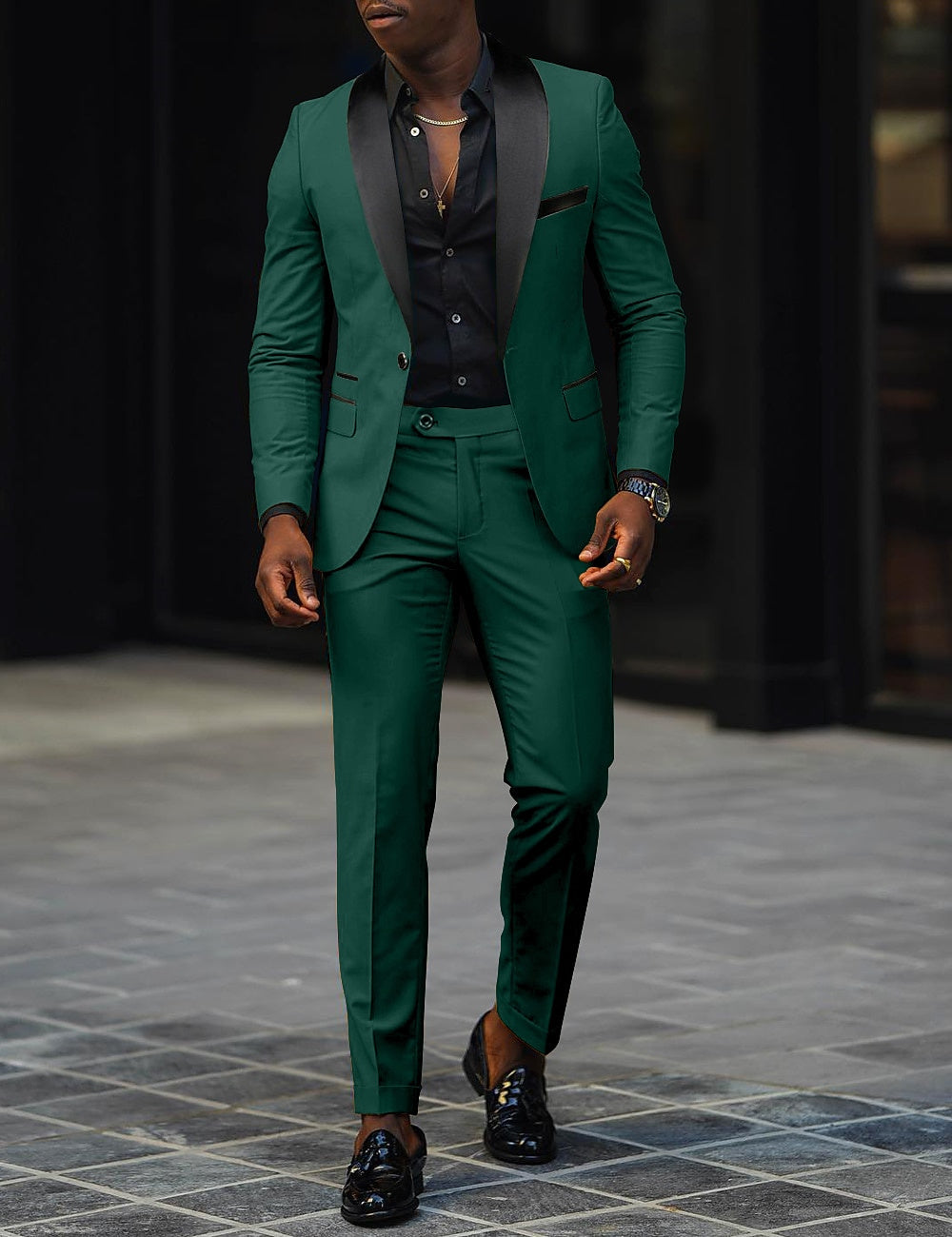 Dark Gray Men's Tailored Fit Single Breasted One-button 2 Pieces Prom Wedding Suits Green