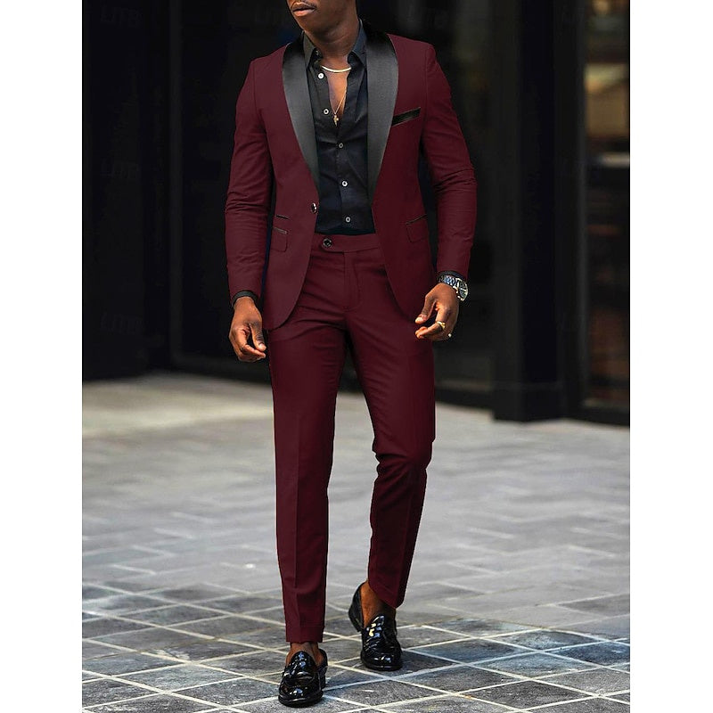 Dark Gray Men's Tailored Fit Single Breasted One-button 2 Pieces Prom Wedding Suits Sage