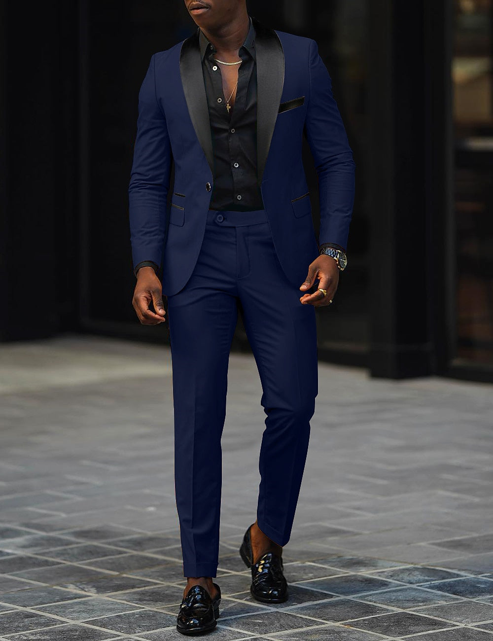 Dark Gray Men's Tailored Fit Single Breasted One-button 2 Pieces Prom Wedding Suits Brown