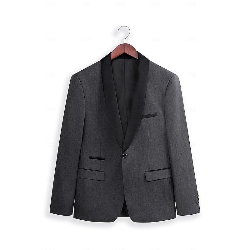 Dark Gray Men's Tailored Fit Single Breasted One-button 2 Pieces Prom Wedding Suits Dark Navy