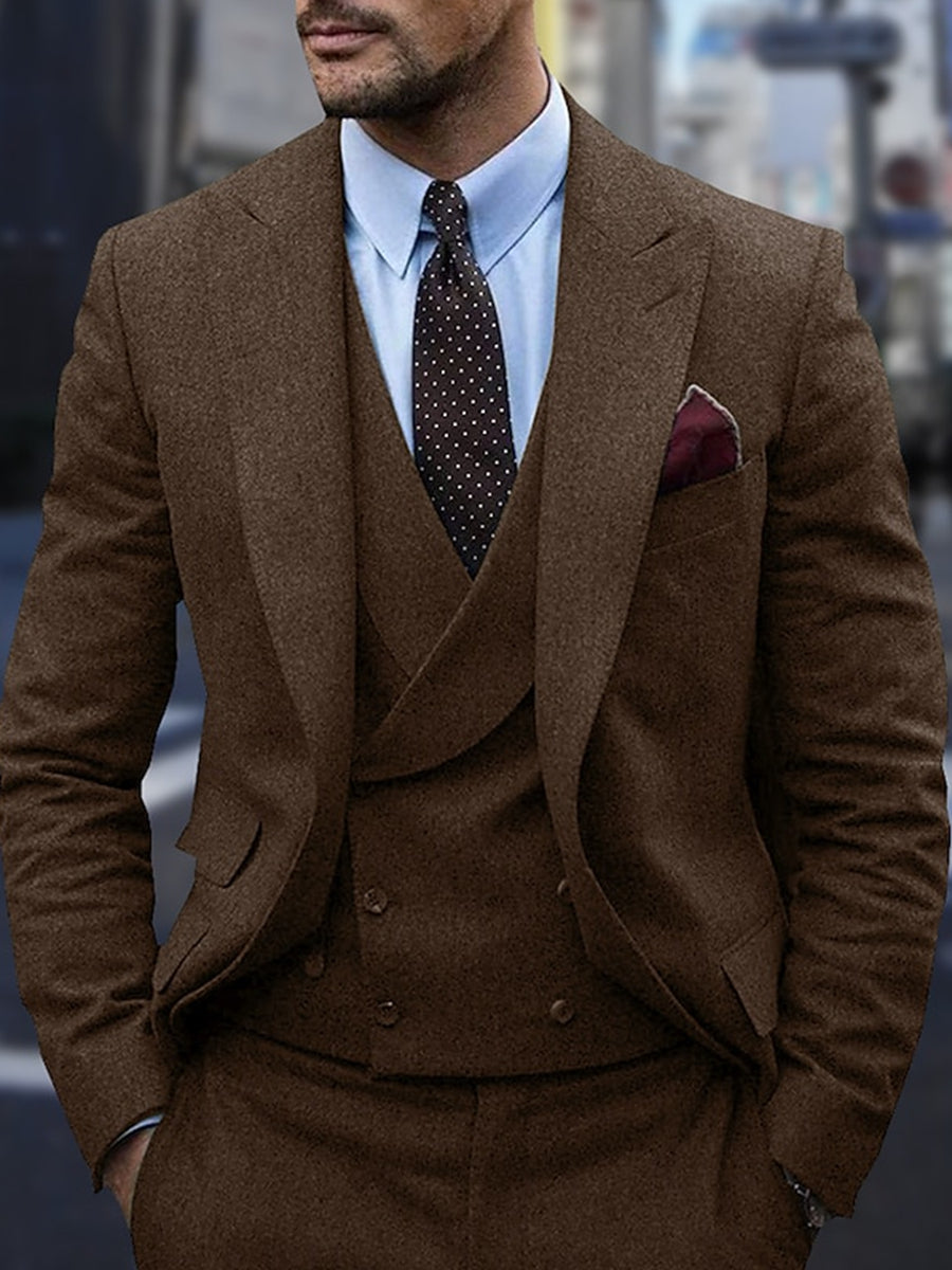 Dark Gray Men's Peak Tweed Single Breasted Two-Buttons Wedding Suits Brown