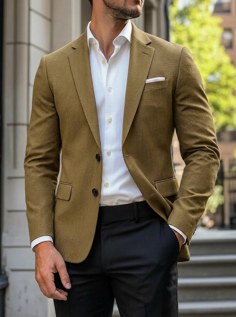 Men's Casual Regular Standard Fit Single Breasted Two-buttons Blazer Jacket Brown