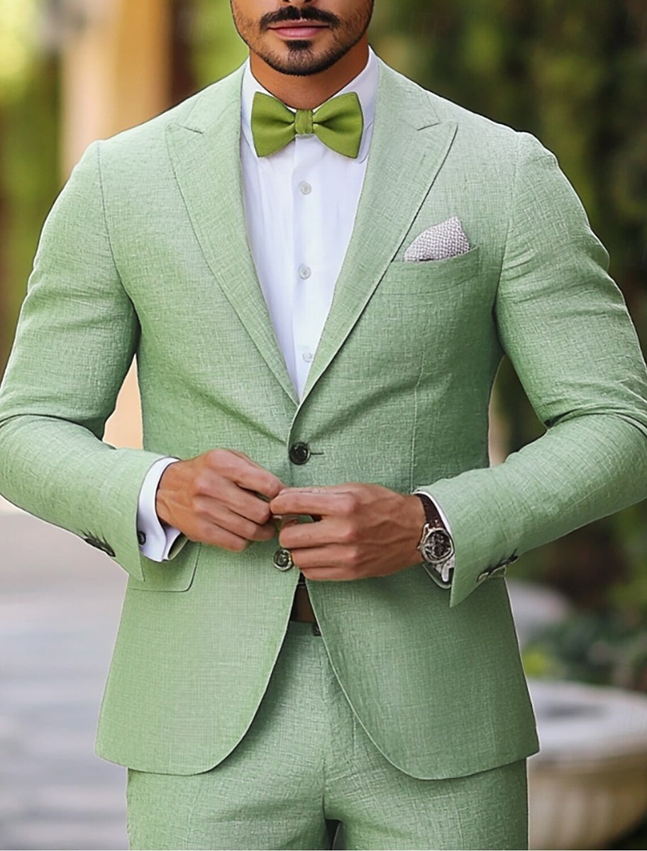 Men's Standard Fit Sage Single-Breasted Buttons 2 Pieces Wedding Party Suits Sage