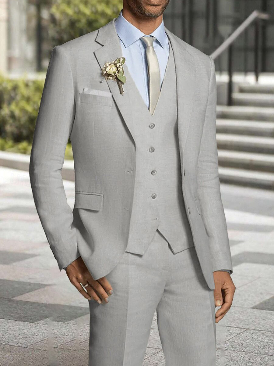 Men's Formal Standard Fit Single Breasted Two-Buttons 3 Pieces Beach Wedding Suits Light Gray