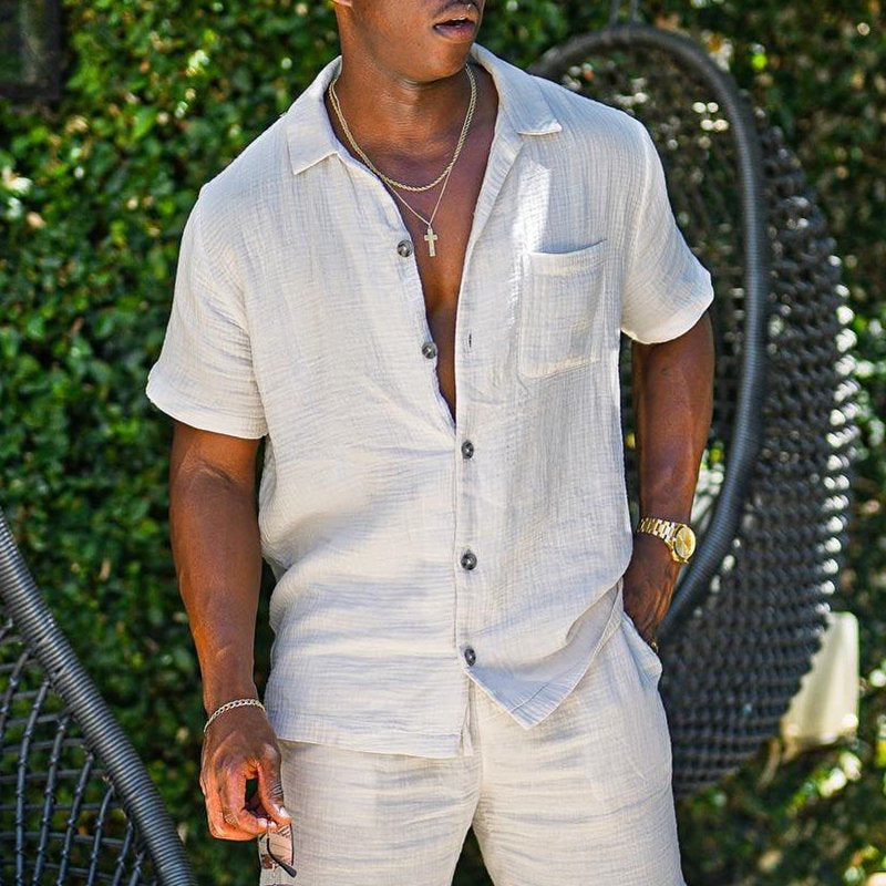 Men's Casual Short Sleeves Solid Color Shirt White
