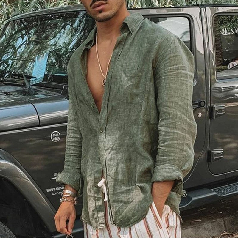 Men's Casual Long Sleeves Solid Color Shirt Green