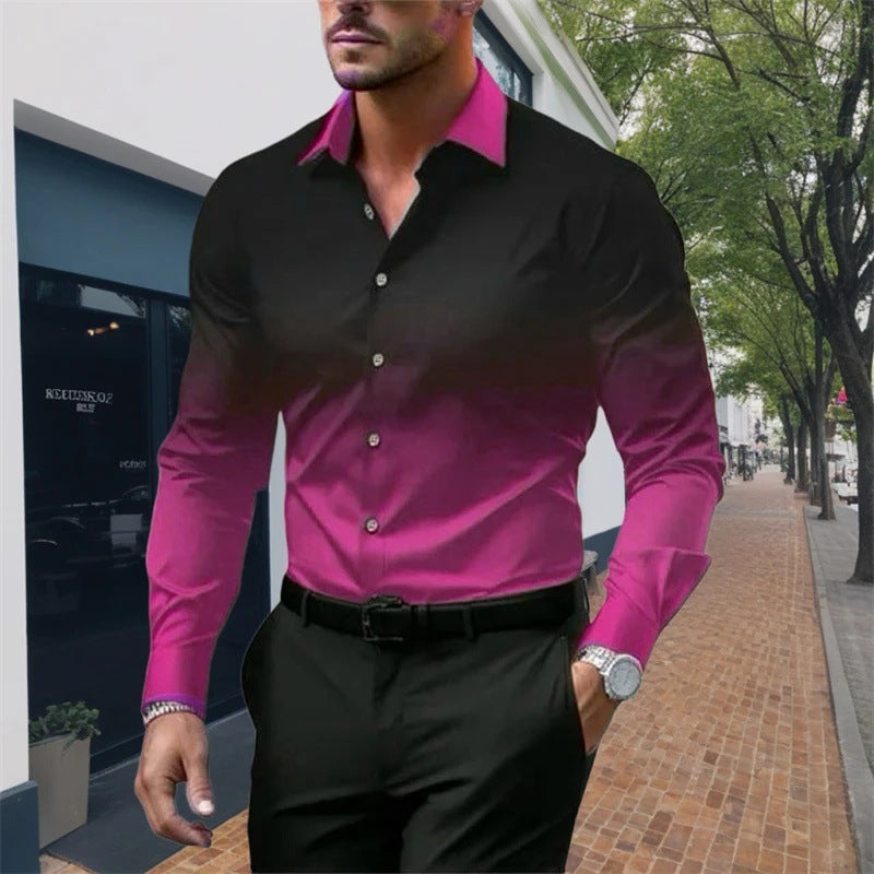 Men's Standard Fit Long Sleeves Casual Gradient Color Shirt Fuchsia