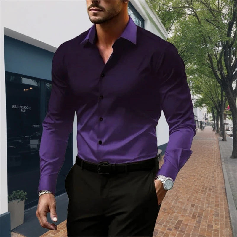 Men's Standard Fit Long Sleeves Casual Gradient Color Shirt Purple