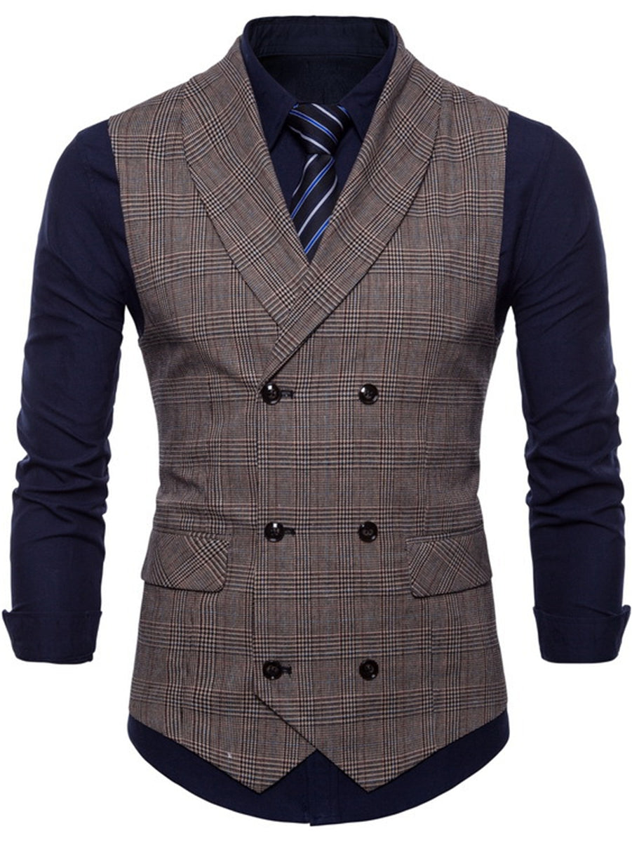 Light Gray Men's Formal Striped Two Breasted-Six Buttons Casual Daily Vest Coffee