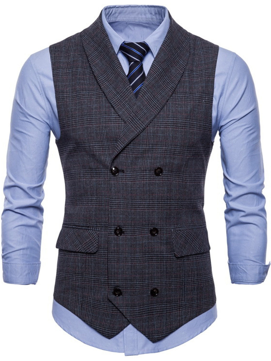 Light Gray Men's Formal Striped Two Breasted-Six Buttons Casual Daily Vest Dark Gray